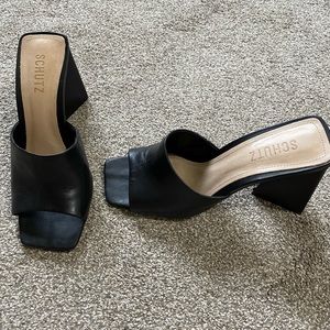 Schutz Black Heeled Sandal. Size 8. Worn once for an event.